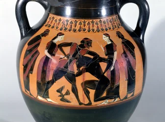 Teseu a combater o Minotauro, pormenor de uma ânfora ática de figuras negras