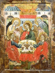 Abraão e os Três Anjos, ícone, da Macedônia, c.1700 (têmpera no painel)
