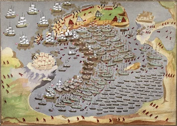 Batalha de Navarino em 20 de outubro de 1827, da história pictórica da Guerra da Independência Grega