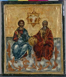 Ícone de Creta, representando a Santíssima Trindade (têmpera sobre madeira)