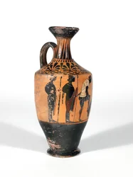 Lekythos, guerreiros armados para a batalha, 510-500 AC