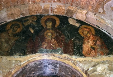 Mãe, de, deus, narthex, parede, quadro, Afendiko, igreja, Brontochion, mosteiro