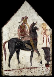 Placa pintada, o chamado cavaleiro negro, de Paestum, Andriuolo, túmulo 58