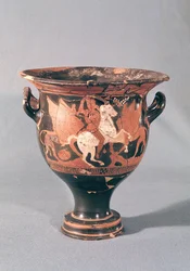 Krater de figuras vermelhas representando amazonas e grifos (cerâmica)