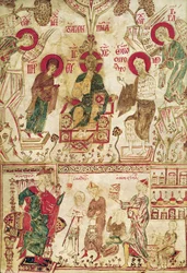 O Doutor Bizantino Myrepsos recebendo os pacientes, de um manuscrito grego, do século XIII