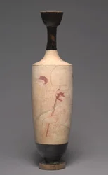 Lekythos de terra branca (jarro funerário a óleo), c.420 a.C. (terracota pintada)