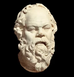 Busto de mármore do filósofo grego Sócrates (470-399 a.C.), segundo o original de Lisipo (cerca de 330 a.C.), que decora o Pompeion de Atenas. Alt. 0,33 m. Paris, Museu do Louvre