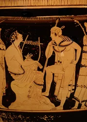 Orfeu entre os Trácios, Coluna Ática de Figura Vermelha Krater, c. 440 a.C. (cerâmica)(