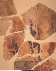 Regresso do caçador, fresco do Templo C em Thermos, Grécia, civilização grega, cerca de 630 a.C.