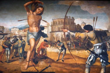 O Convento de Cristo. Martírio de São Sebastião, do pintor português Gregorio Lopes. Tomar. Portugal.