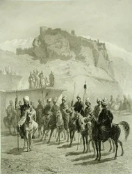 Castelo de Atskhour, Akhaltsik, placa 10 de um livro sobre o Cáucaso, gravado por Adolphe Mouilleron (1820-81) publicado por Alfred Leon Lemercier, Paris