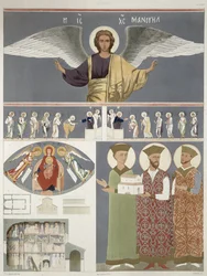 Afrescos da Igreja Ortodoxa de Nekrssi perto Dido, placa 48 de &39;Le Caucase pittoresque dessine apres natureza&39;, com texto pelo Conde Ernest Stackelberg, publicado 1847
