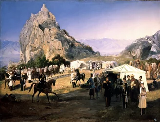 "Le regiment de dragons de Nijni-Novgorod (Nijni Novgorod) en bivouac a Karaagach" Peinture de Grigori Grigorievich Gagarin (Gagarine) (1810-1893) Museu Estatal Russo de São Petersburgo