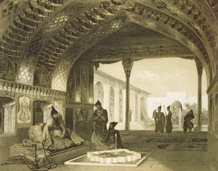 O Salão dos Espelhos no Palácio do Sardar de Yerevan, Armênia, prato 17 de um livro sobre o Cáucaso, gravado por Charles Claude Bachelier e Celestin Francois Nanteuil (1813-73) pub. de Alfred