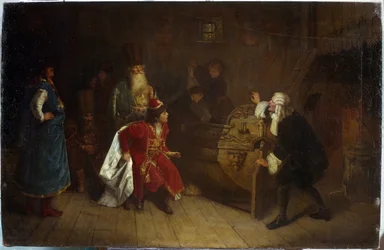 O Avô da Frota Russa. Uma cena da infância de Pedro I o Grande (1672-1725), na casa do seu avô Nikita Romanov (?), descobre uma canoa inglesa, a origem da sua paixão pela vela. Pintado
