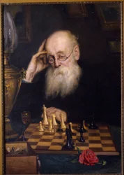 Les echecs contre soi meme (Xadrez consigo mesmo). Peinture de Grigori (Grigoriy, Grigory) Grigoryevich Myasoyedov (Myasoedov, Miasoedov) (1834-1911), huile sur toile