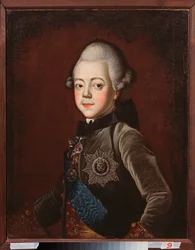 Retrato do Grão-Duque Pavel Petrovich (1754-1801) quando criança (Czar Paulo I da Rússia). Pintura de Grigori Serdyukov (1744-1785), óleo sobre tela