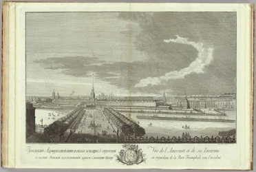 Nevsky Prospekt com a Admirality view Livro do 50º aniversário da fundação de São Petersburgo, 1753