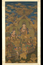 Duas versões do bodhisattva Guanyin, c.1750 (tinta e cor na seda)