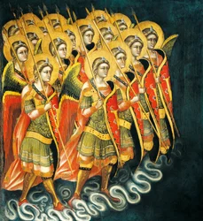 Faixa armada de anjos, por Guariento (ativo 1338-1367 ou 1370)