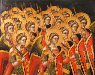 Faixa armada de anjos, por Guariento (ativo 1338-mortalizado em 1367 ou 1370), detalhe