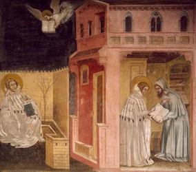 Visão de Santo Agostinho, cena de Histórias de São Filipe e Santo Agostinho, de Guariento (ativo desde 1338, morreu 1367 ou 1370), fresco, Igreja de Eremitani (Eremitas), Igreja de Eremitani (Eremitas), Itália