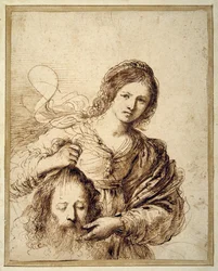Judith com a cabeça de Holofernes (caneta e tinta castanha sobre papel creme)