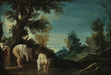 Paisagem com mulheres a tomar banho