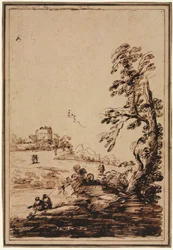Paisagem com pequeno grupo de edifícios, segundo semestre de 1700.