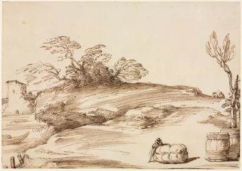 Paisagem com um homem apoiado em um fardo