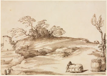 Paisagem com um homem encostado em um fardo, c. 1640