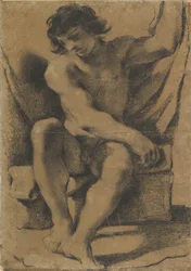 Jovem nu sentado em vista quase frontal, cerca de 1618