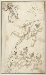 Putti e um anjo flutuante
