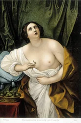 O suicídio de Cleópatra pela mordedura de uma áspide (cobra). Segundo Guido Reni.