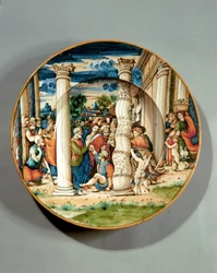 Prato representando S. Pedro e S. João a curar o coxo no Templo, c.1540-50 (maiólica)