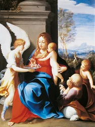Sagrada Família servida por anjos, por Guido Reni (1575-1642)