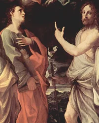 Coroação da Virgem com os santos João Evangelista, João Batista, Bernardo e Catarina de Alexandria, pormenor: São João Evangelista e São João Batista