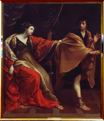 "José e a Mulher de Potiphar" José a fugir da mulher de Putiphar (Potiphar) ao tentar seduzi-lo. Pintura por Guido Reni (1575-1642) 1626 Museu Pushkin, Moscovo