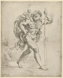 São Cristóvão caminhando com o menino Cristo no ombro direito, ca. 1600-1640.
