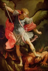 O Arcanjo Miguel derrotando Satanás (óleo sobre tela)