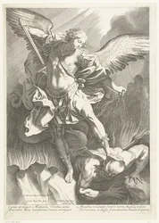 O Arcanjo São Miguel derrotando o Diabo, gravado por Pieter de Bailliu, 1623-60