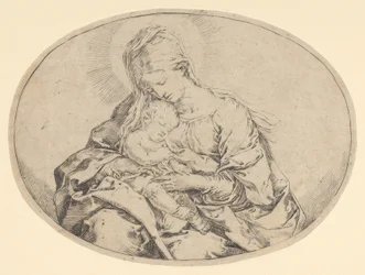 A Virgem segurando o menino Cristo, uma composição oval, ca. 1600-1640.