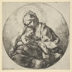 A Virgem segurando o Menino Jesus com os dedos da mão direita escondidos, a ..., ca 1600-1640.