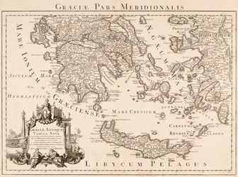 Mapa da Grécia antiga e parte da Turquia (gravura)