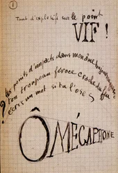 Calligram de Guillaume Apollinaire - em "Du coton dans les oreilles", manuscrito de autógrafo de 17 folhas