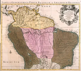 Mapa do Peru, Guiana, Brasil e das regiões amazônicas (gravura