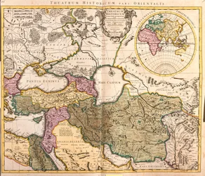 Mapa dos países vizinhos do Mar Cáspio - Rússia, Arménia, Pérsia, Cazaquistão, Turquemenistão