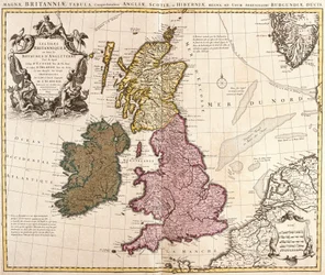 Mapa das Ilhas Britânicas, Reinos de Inglaterra, Escócia e Irlanda (gravura