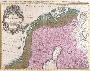 Mapa dos países nórdicos, reinos da Dinamarca, Suécia e Noruega