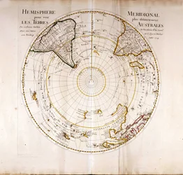 Vista do Atlas do Pólo Sul (Antártico) por Guillaume Delisle (1675-1726), geógrafo